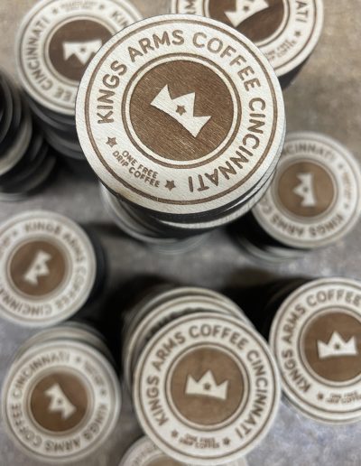 custom round wood tokens engraved for coffee shop