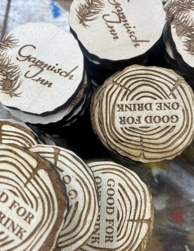 garmisch inn custom wood tokens