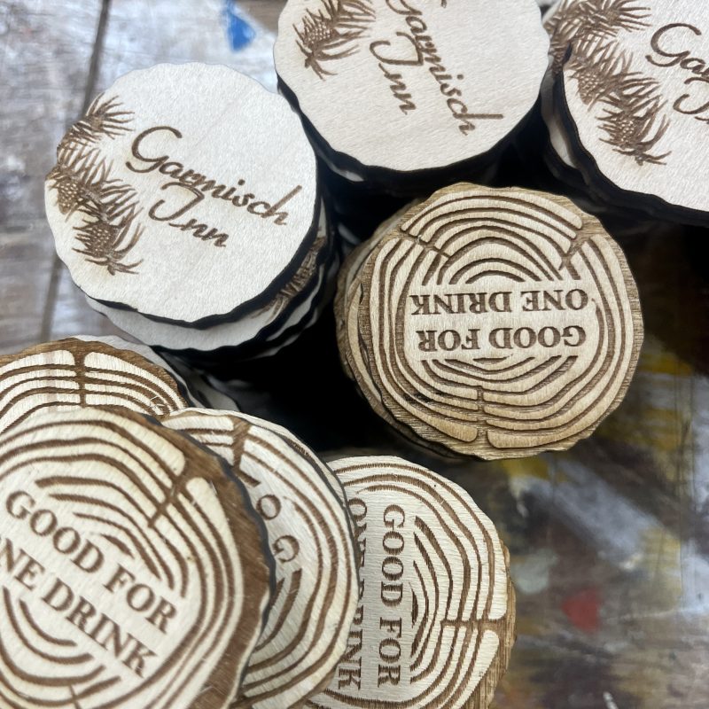 garmisch inn custom wood tokens