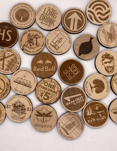 many custom wood round nickels