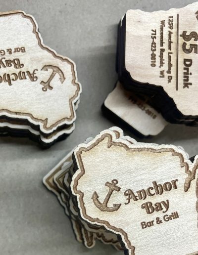 anchor bay bar and grill custom wood tokens