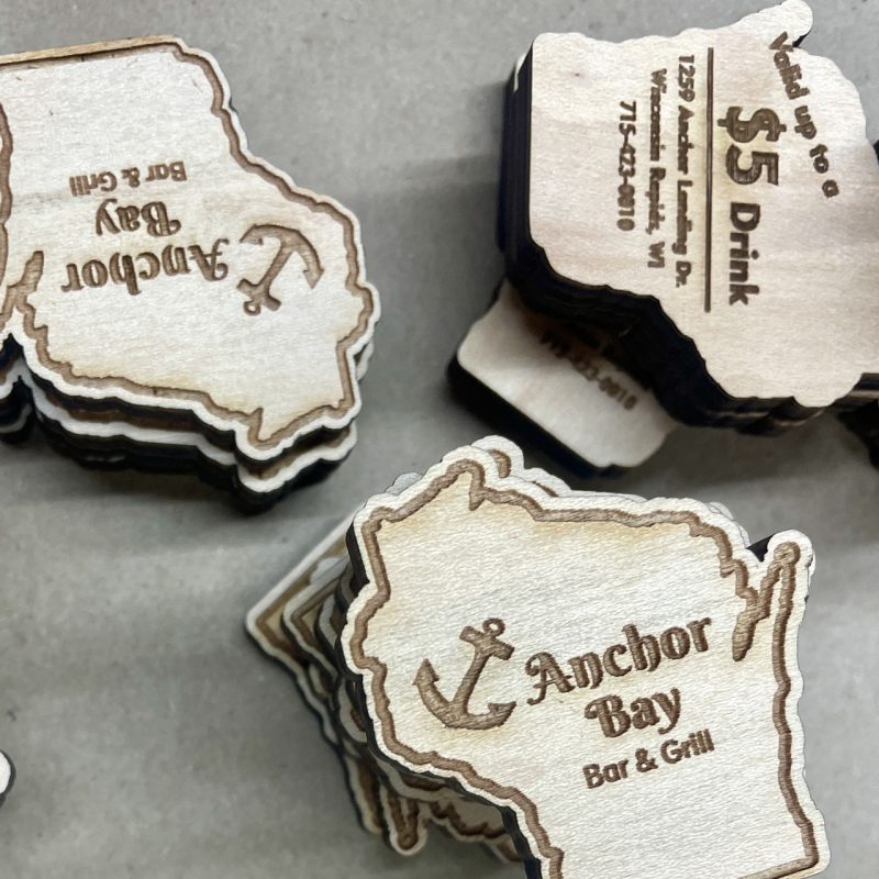 anchor bay bar and grill custom wood tokens